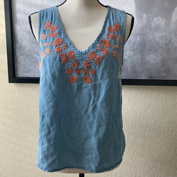 Billy T Stitch Fix Chambray Sleeve less Top Size M - Picture 1 of 10